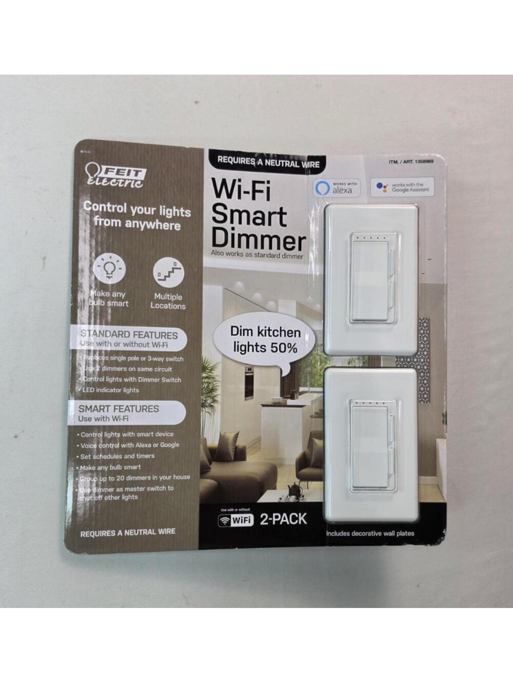 Feit Electric Wi-Fi Smart Dimmer 3-Way Switch 2 Pack Alexa Google NEW NIB